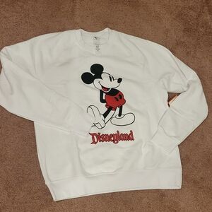Disney Parks White Crewneck Sweater with Mickey Mouse and Disneyland Logo